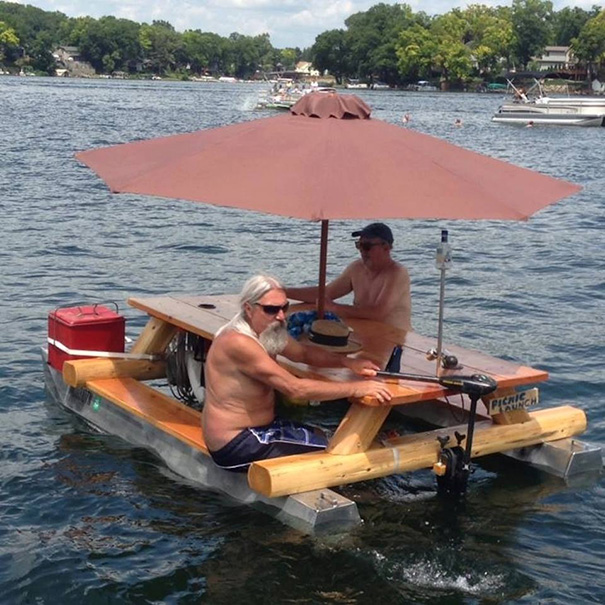 DIY floating picnic table boat 